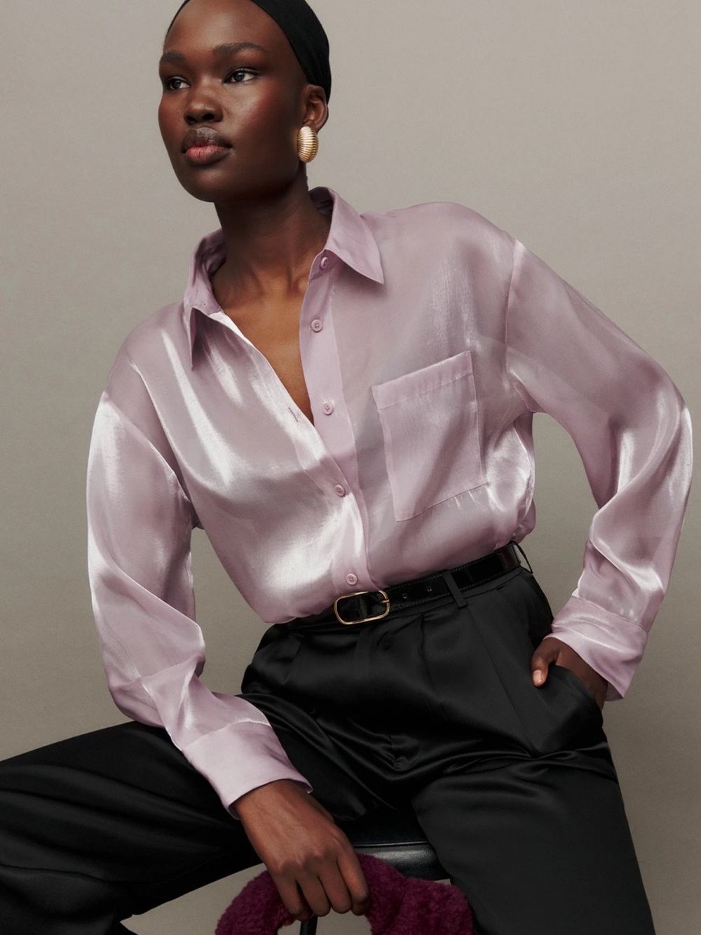 Reformation - Will Oversized Sheer Shirt in Mauve